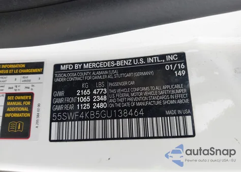 2016 Mercedes-Benz C 300 4Matic из США, поврежденный, VIN 55SWF4KB5GU138464